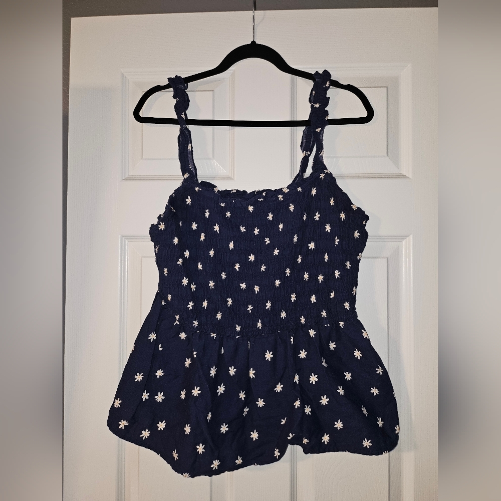 Navy Blue with white flower empire tank